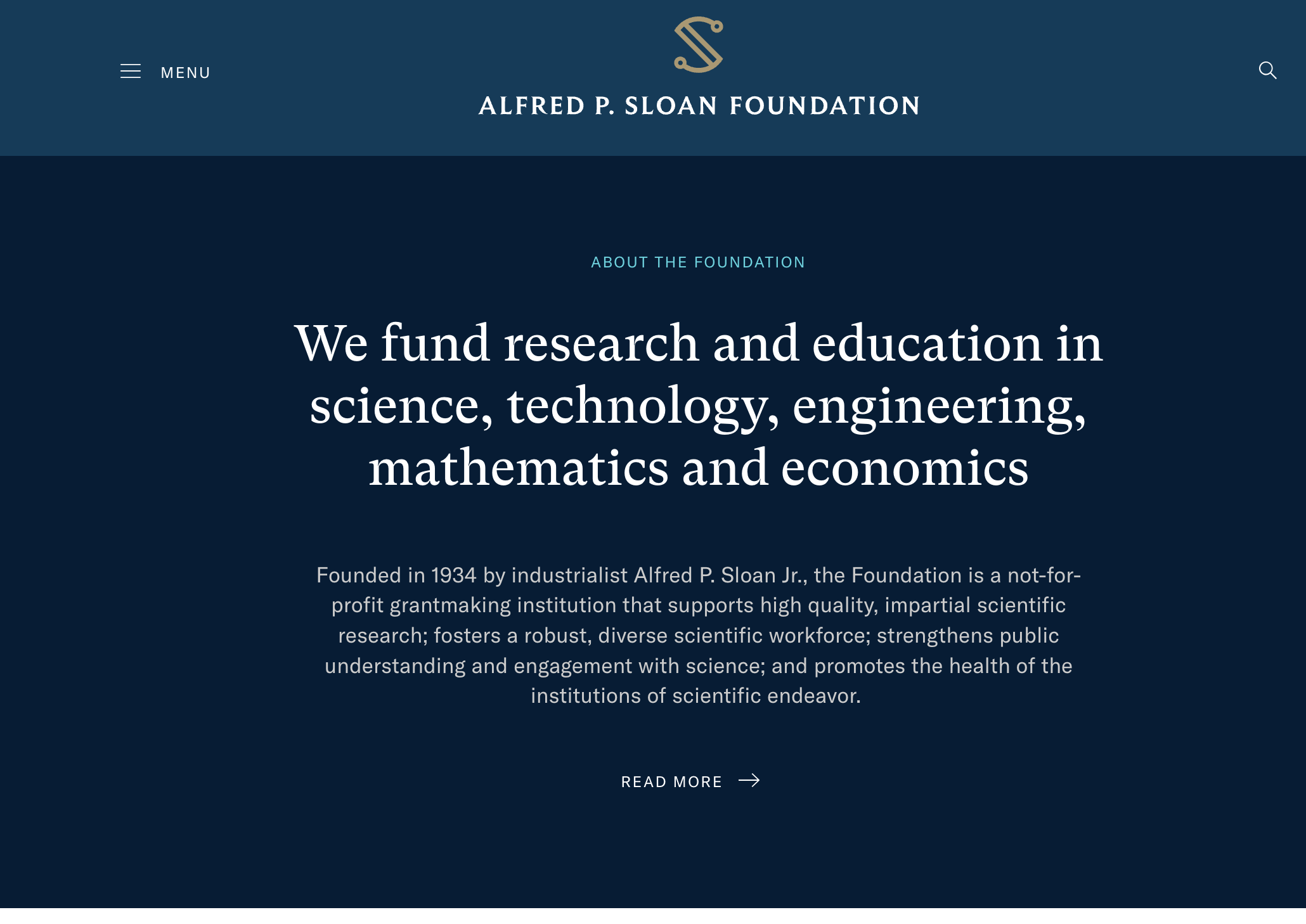 Afred P. Sloan Foundation screenshot