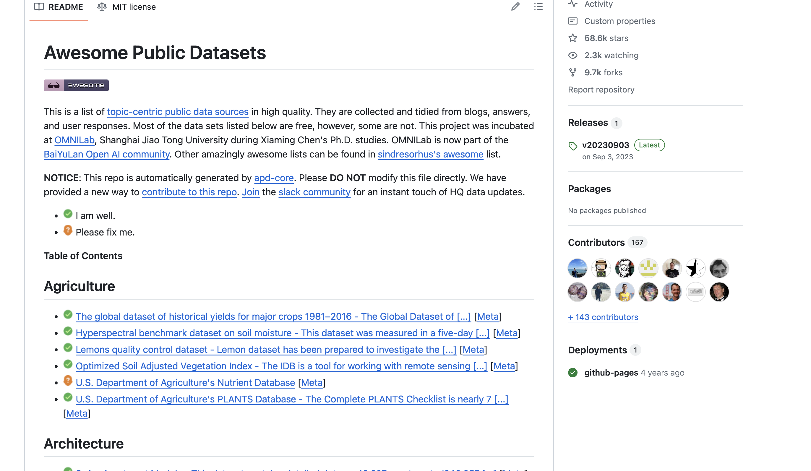 Awesome Public Datasets screenshot