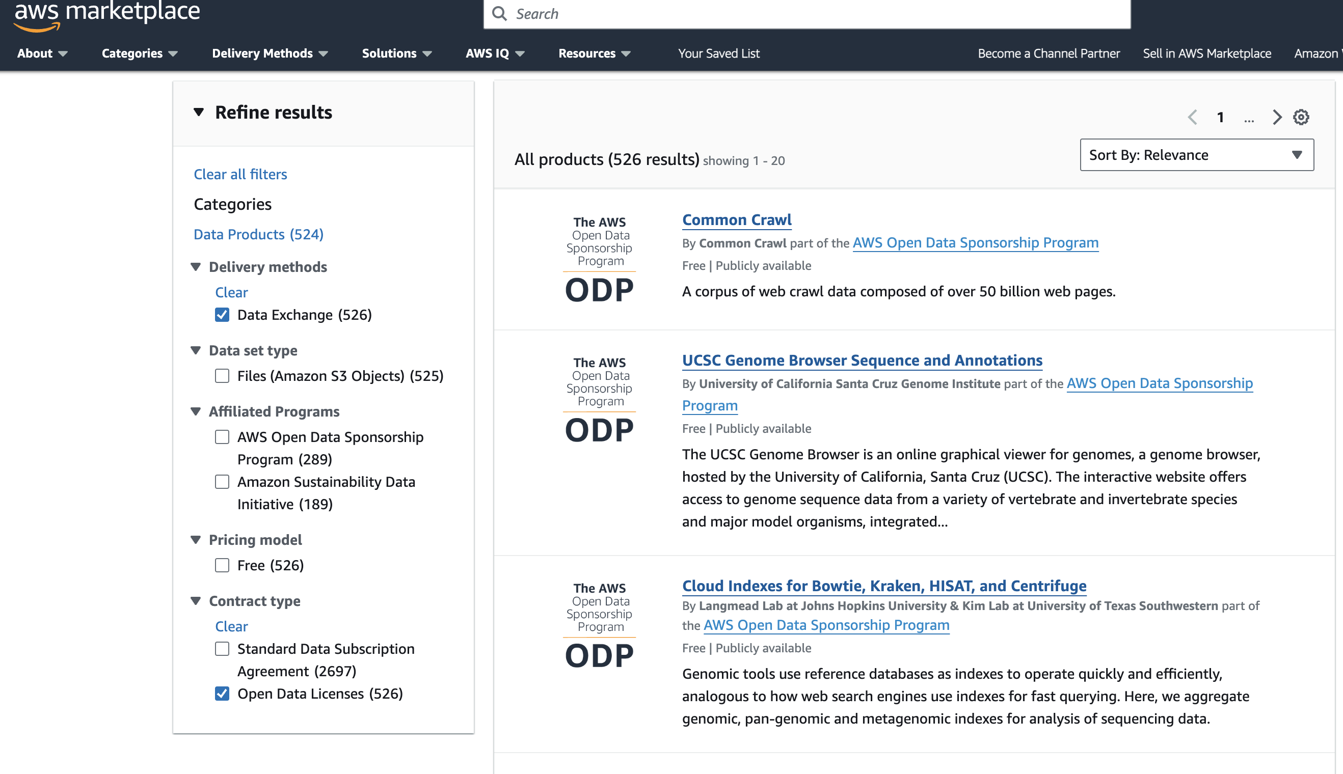 AWS Data Exchange screenshot
