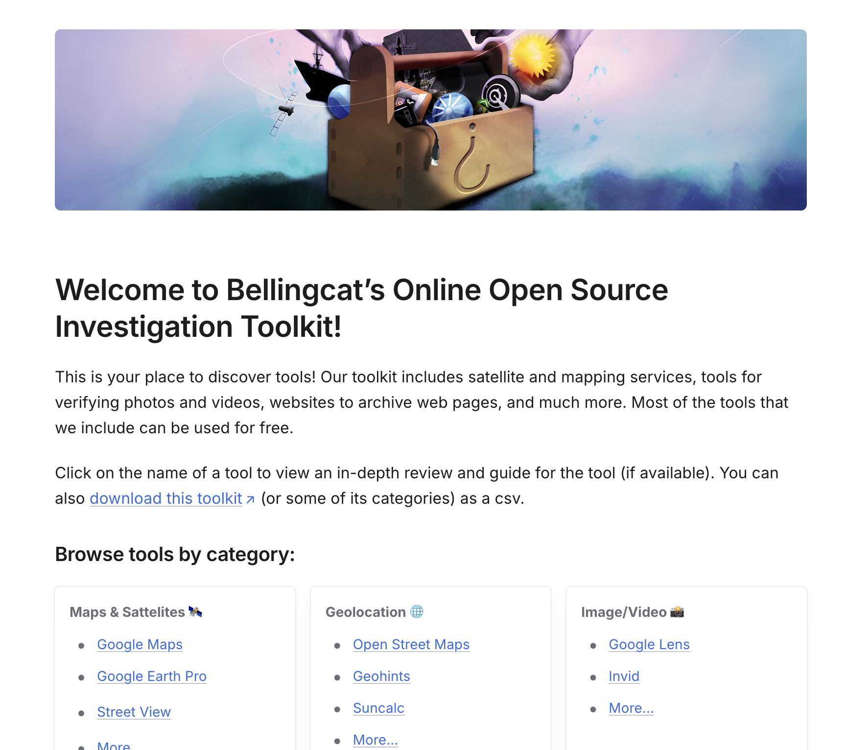 Bellingcat’s Online Open Source Investigation Toolkit screenshot