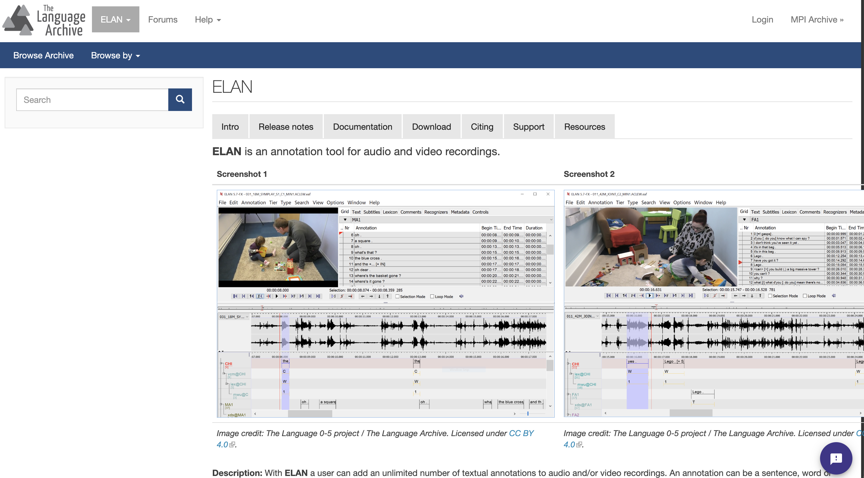 ELAN screenshot