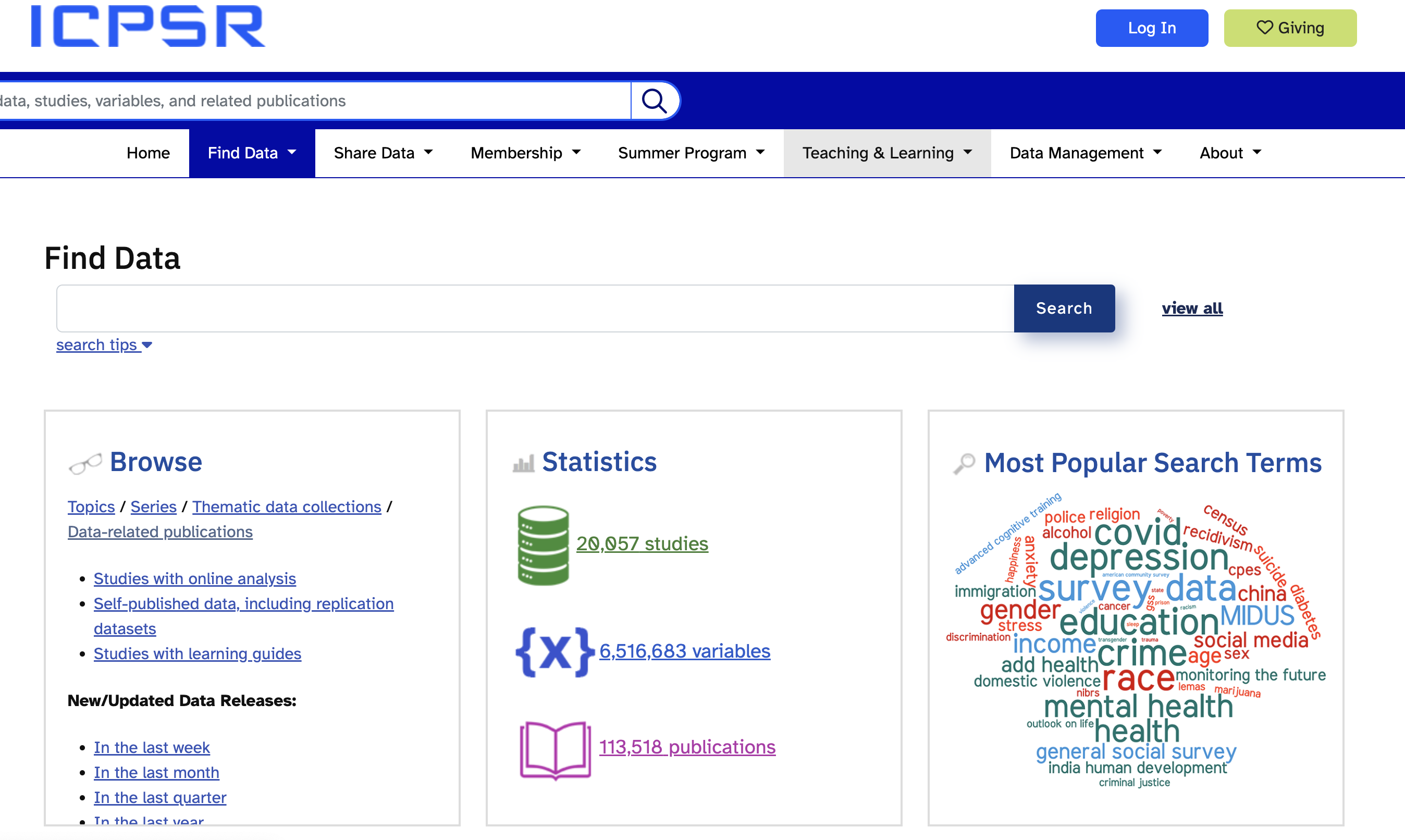 ICPSR Data Repository screenshot
