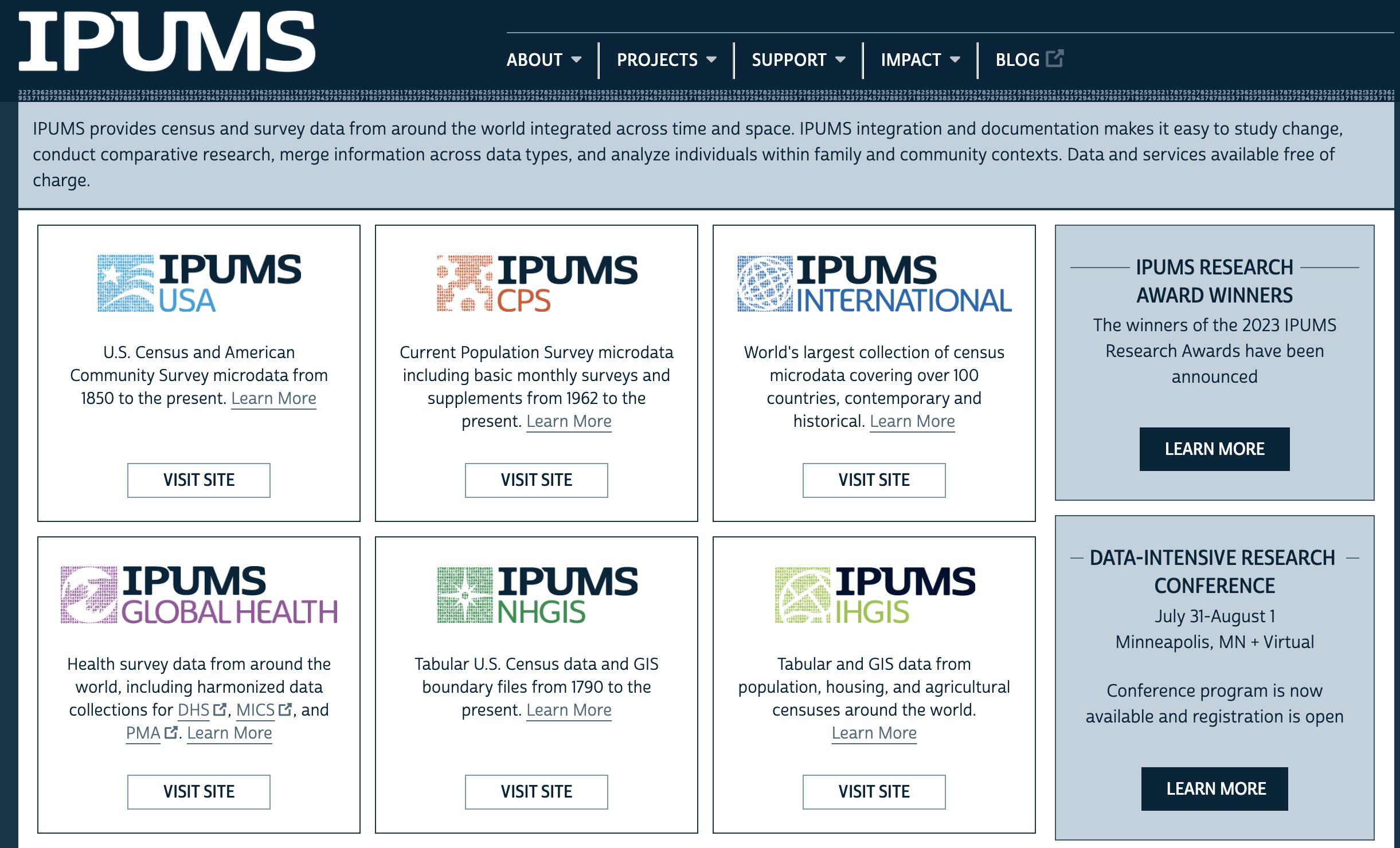 IPUMS Census & Survey Data screenshot