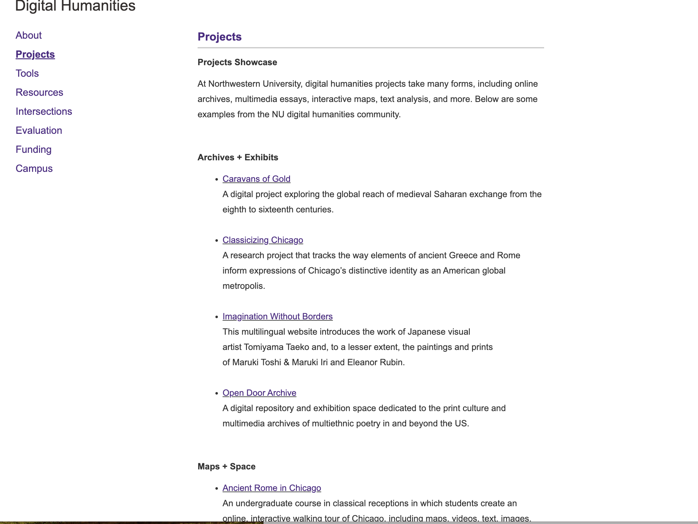 Northwestern DH Example Projects screenshot