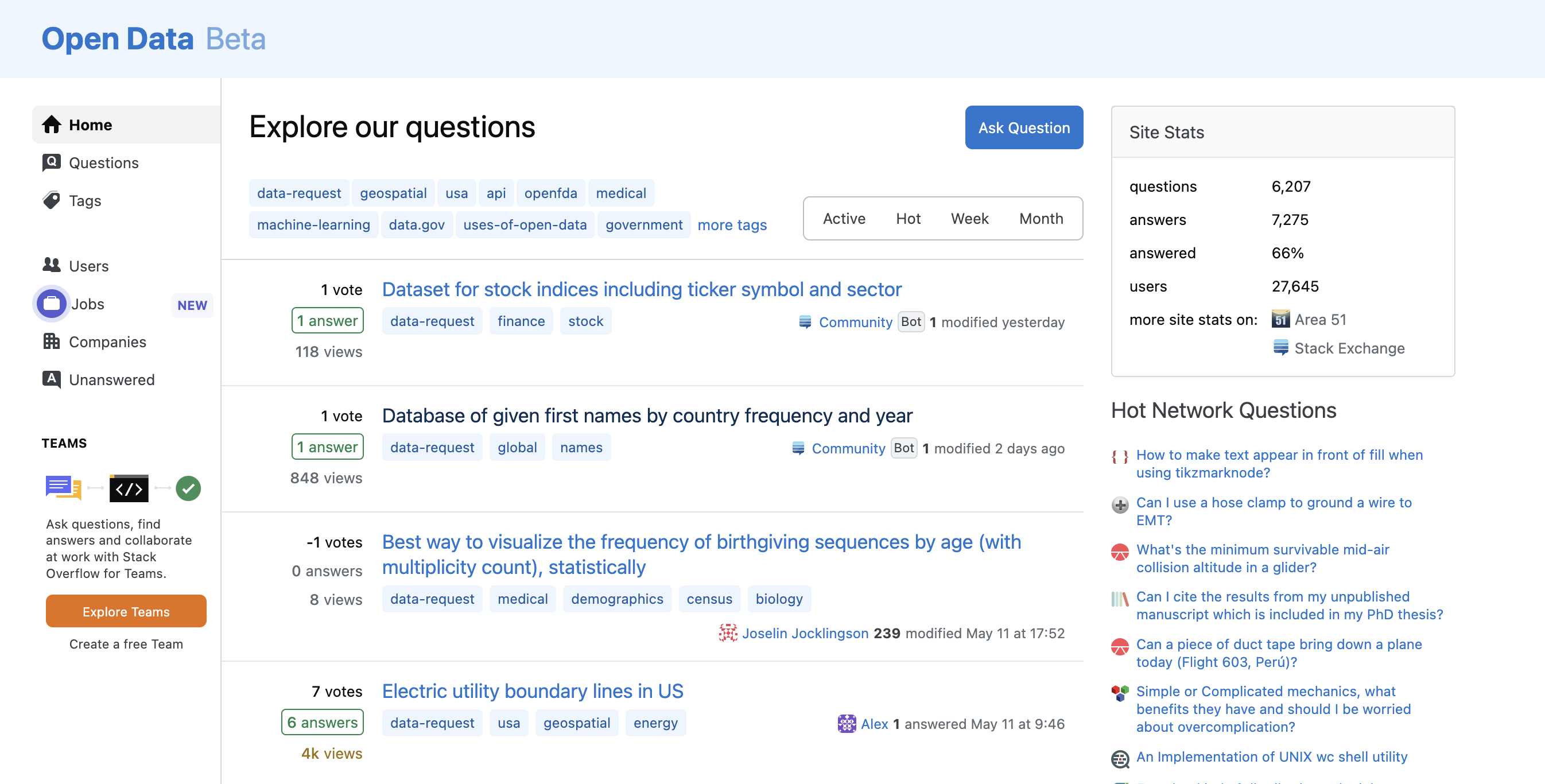 Open Data Stack Exchange screenshot