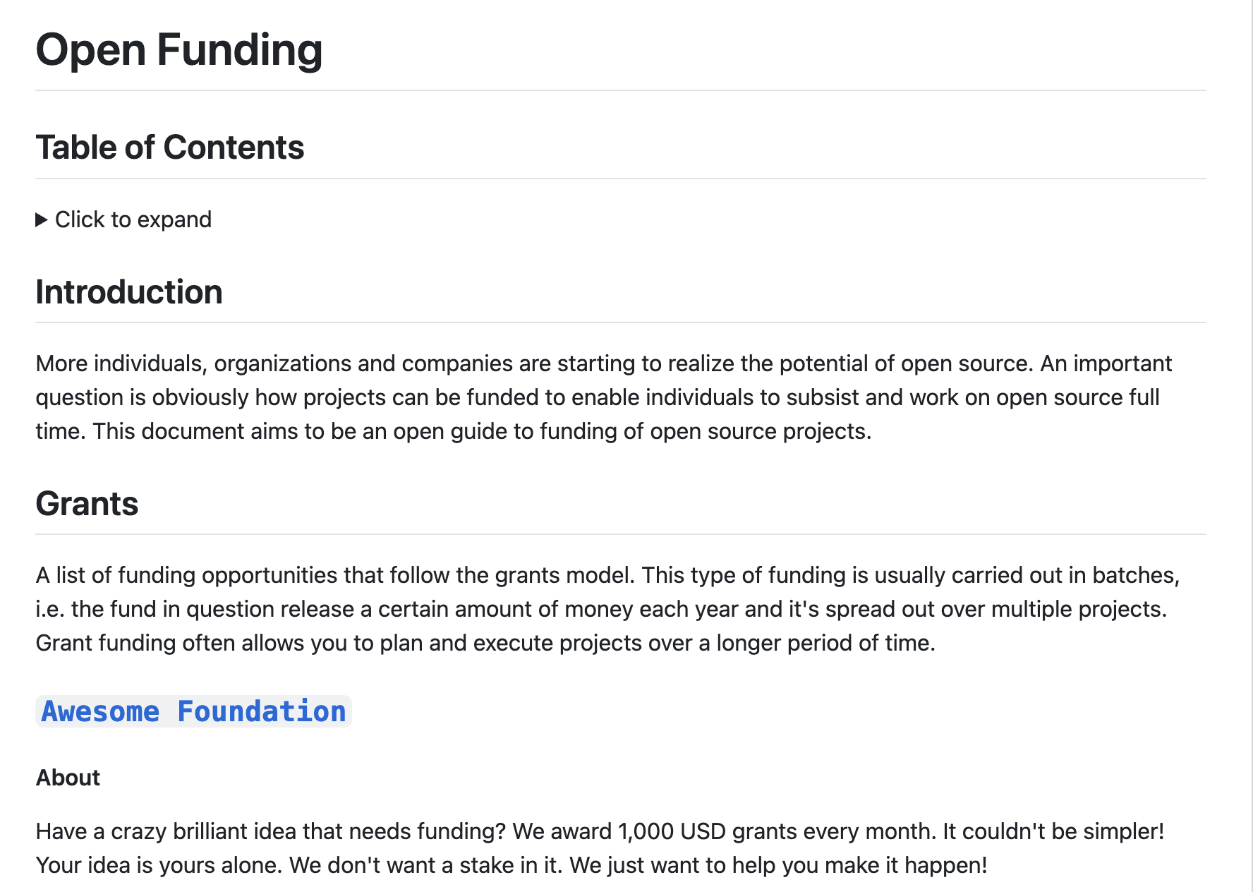 Open Funding screenshot