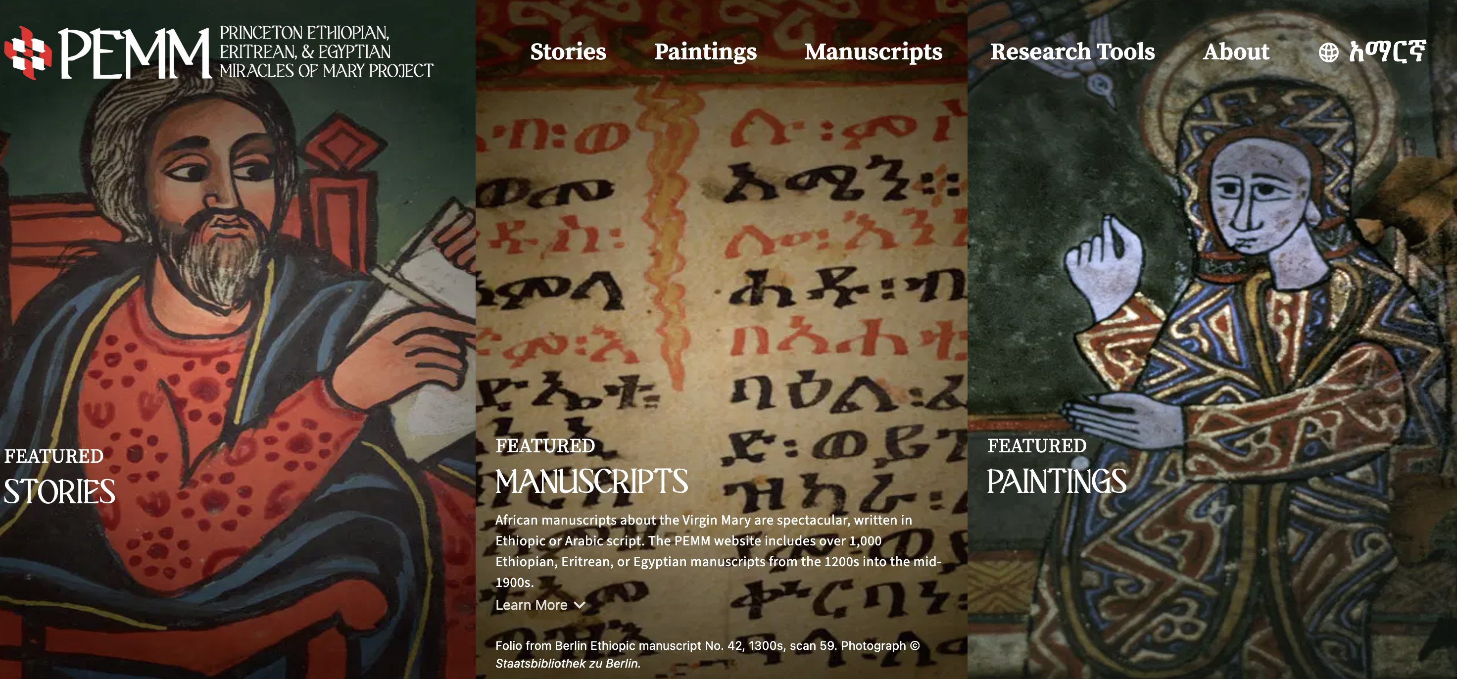 The Princeton Ethiopian, Eritrean, and Egyptian Miracles of Mary (PEMM) project screenshot