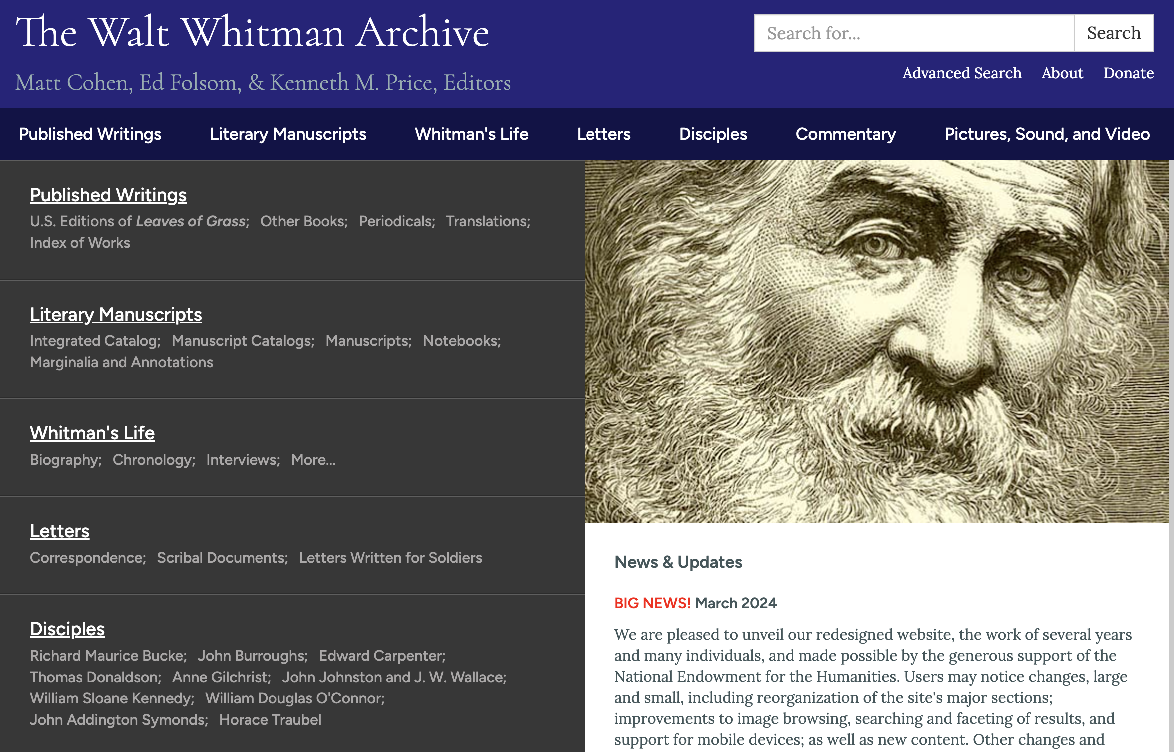 The Walt Whitman Archive screenshot