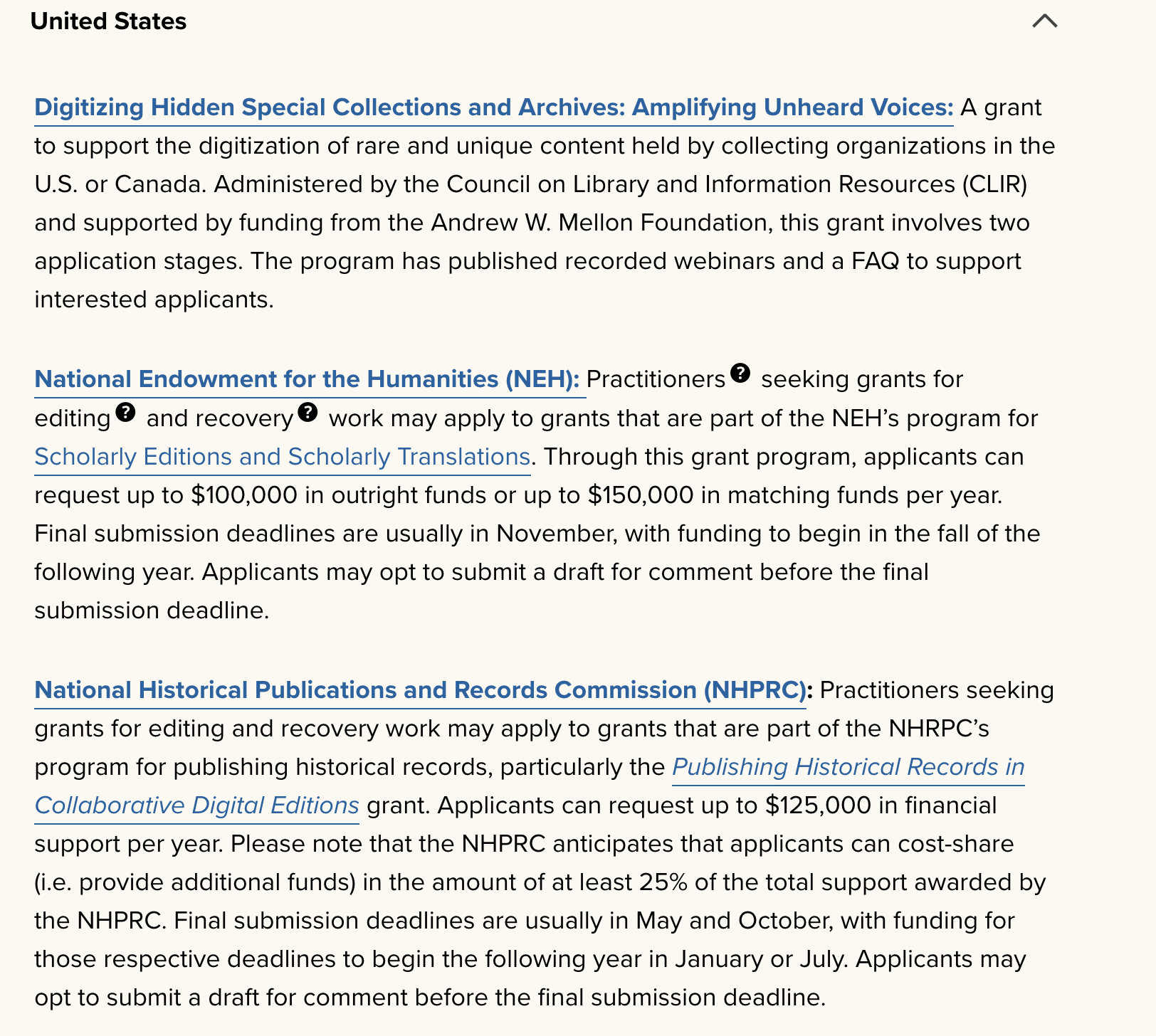 US and Canada DS Funding List screenshot